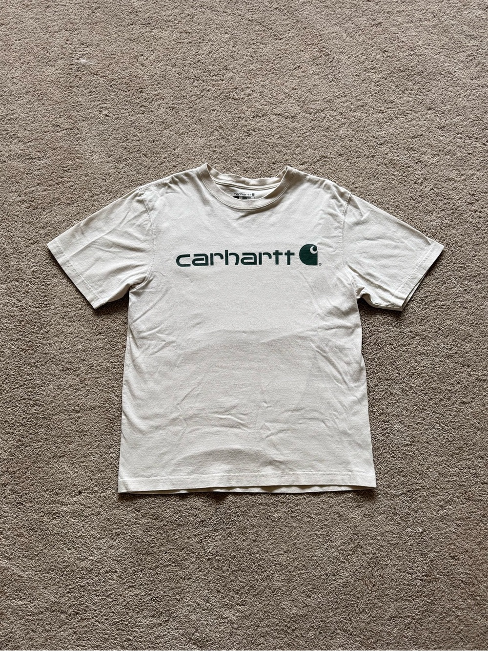Men’s Large (Tagged Medium) Cream/Dark Green Heavyweight Carhartt Shirt